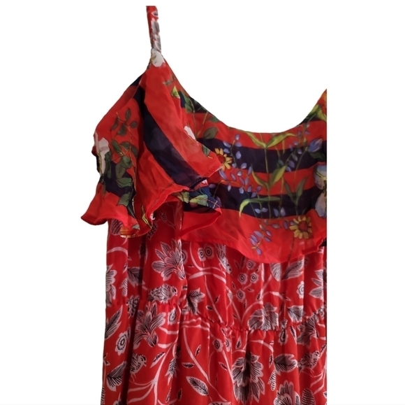 Anthropologie One September Zuri Midi Dress Small Red Floral Stripes Ruffles - Picture 5 of 9